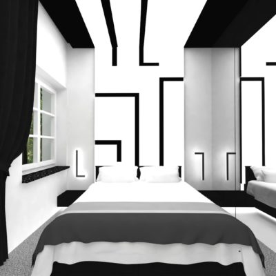 Projekt sypialni apartametu hotelowego - projekt wkwadrat toruń
