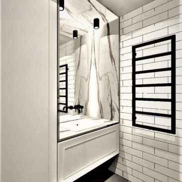 Projekt łazienki calacatta i cegła - Architekt Wnętrz WKWADRAT